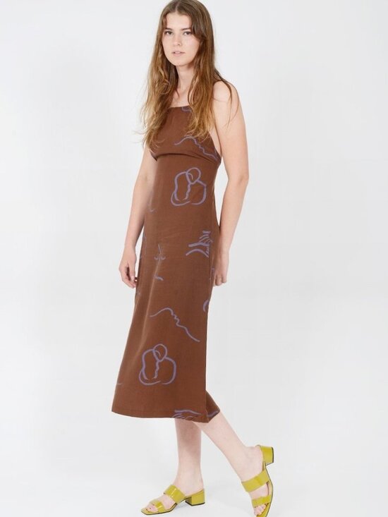 Paloma Wool Dresses & Skirts - Paloma Wool Brown Midi Dress with Blue Abstract Line Print